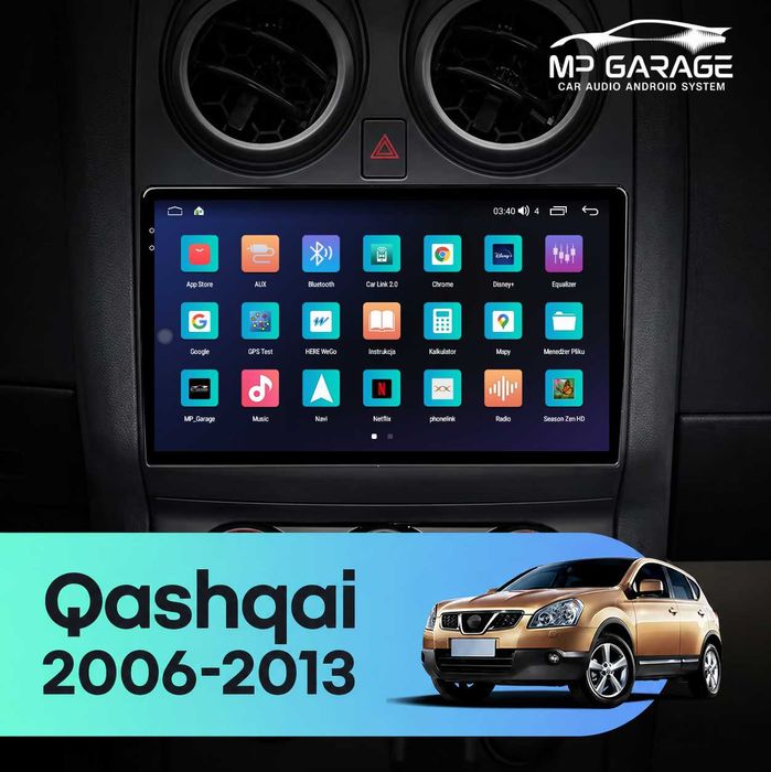 Radio Android Nissan Qashqai J10 4G LTE CarPlay AA Qled Montaż