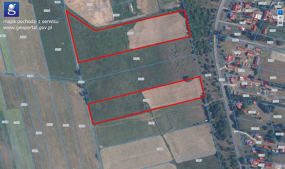 Część gospodarstwa rolnego, dwie działki rolne przy drodze gminnej