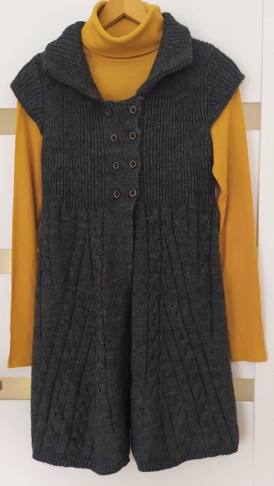 Włoski sweter narzutka wełna moher + bluzka z golfem New Look 38