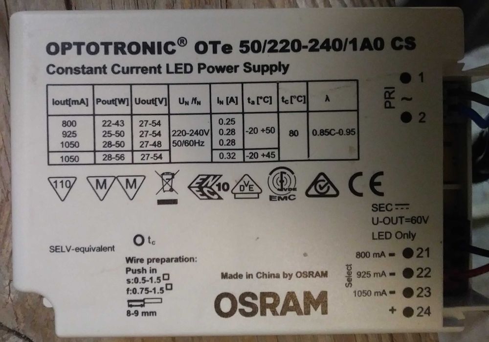 Zasilacz Led Cob 60V do 60W Osram optotronic OTe 50/220