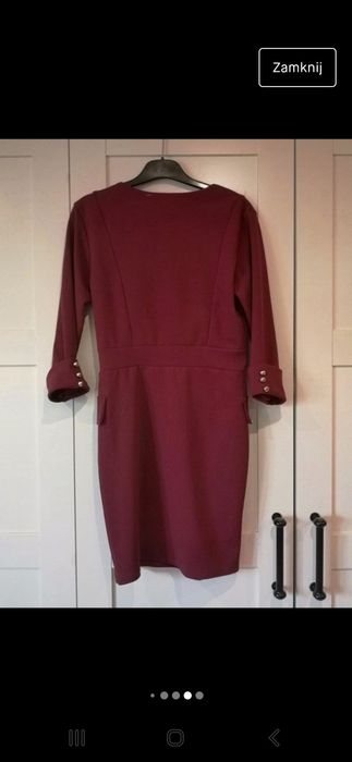 Bordowa sukienka złote akcenty piękna 36 34 xs s nowa