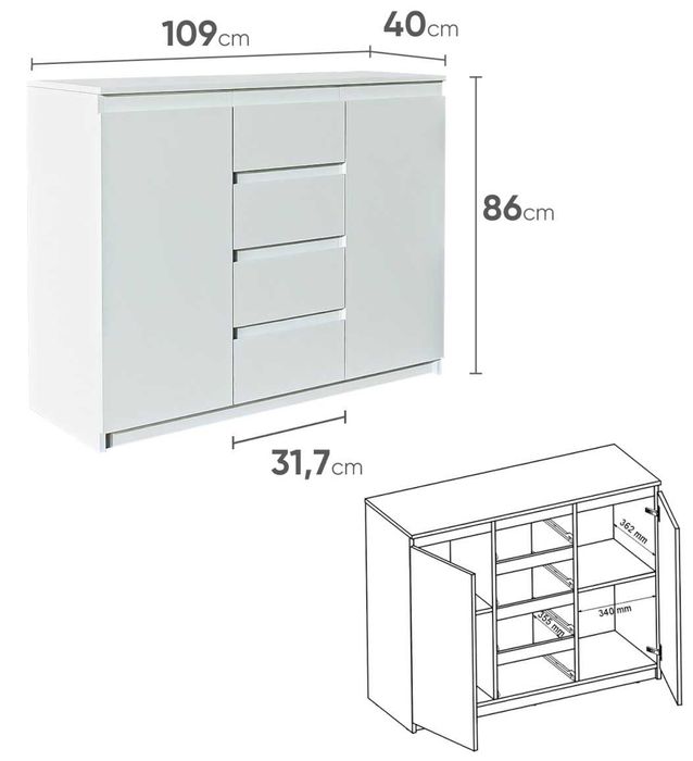 Komoda biała z szufladami do pokoju 110 cm biała komoda do sypialni