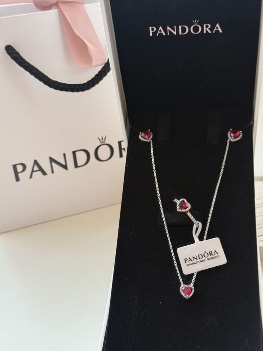 Набір pandora комплект пандора сережки каблучка підвіска кульчики