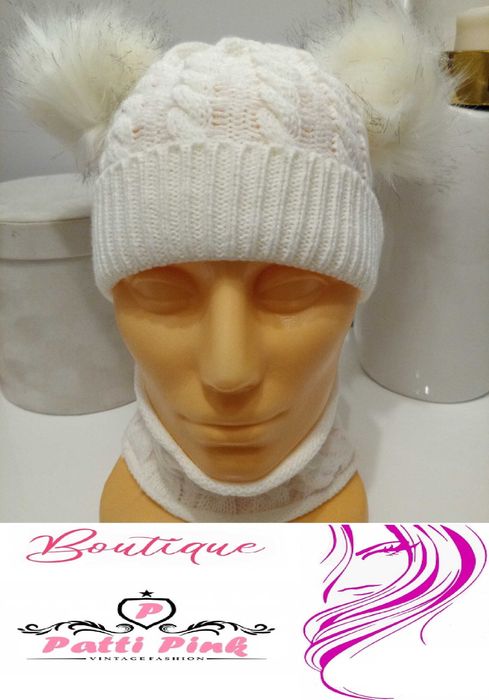 komplet dziecięcy czapka komin biały biała