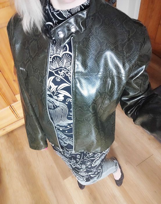 Kurtka wężowa eko skóra M L XL snake print czarno zielona X-Trem Paris