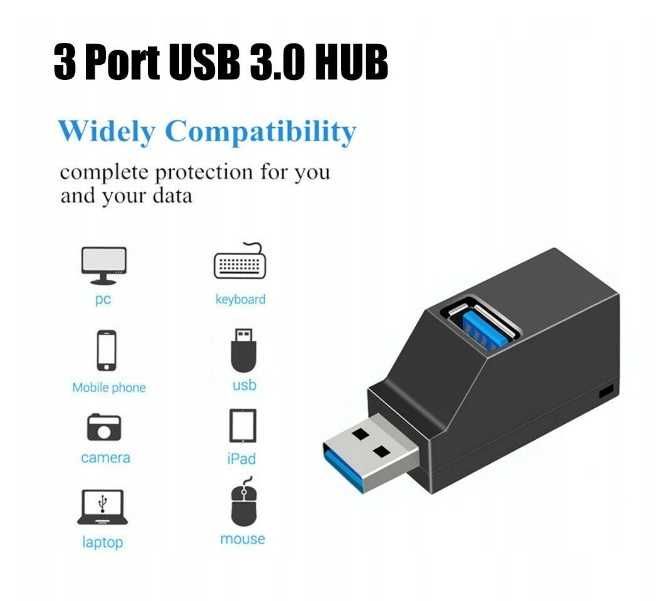 Mini HUB aktywny rozdzielacz 3 Porty USB PC Laptop Szybki * Wejherowo