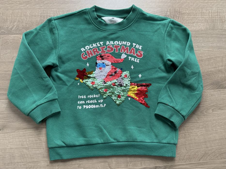 Bluza świąteczna z aplikacją interaktywna, chlopięca r. 110/116, H&M