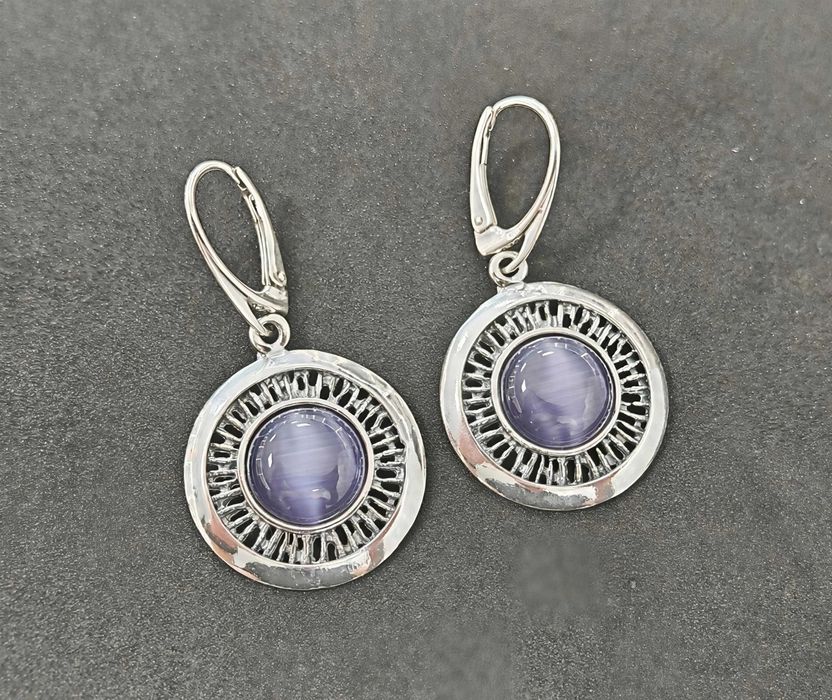 Wiszące srebrne kolczyki z Tygrysim Okiem 8,85g p925 4,2x2,3cm