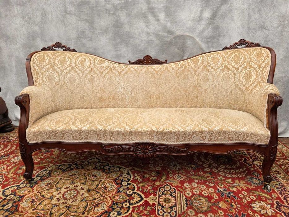 Antyczna sofa drewniana rzeźbiona 180 cm styl ludwikowski #732 Stylowy Węgrów