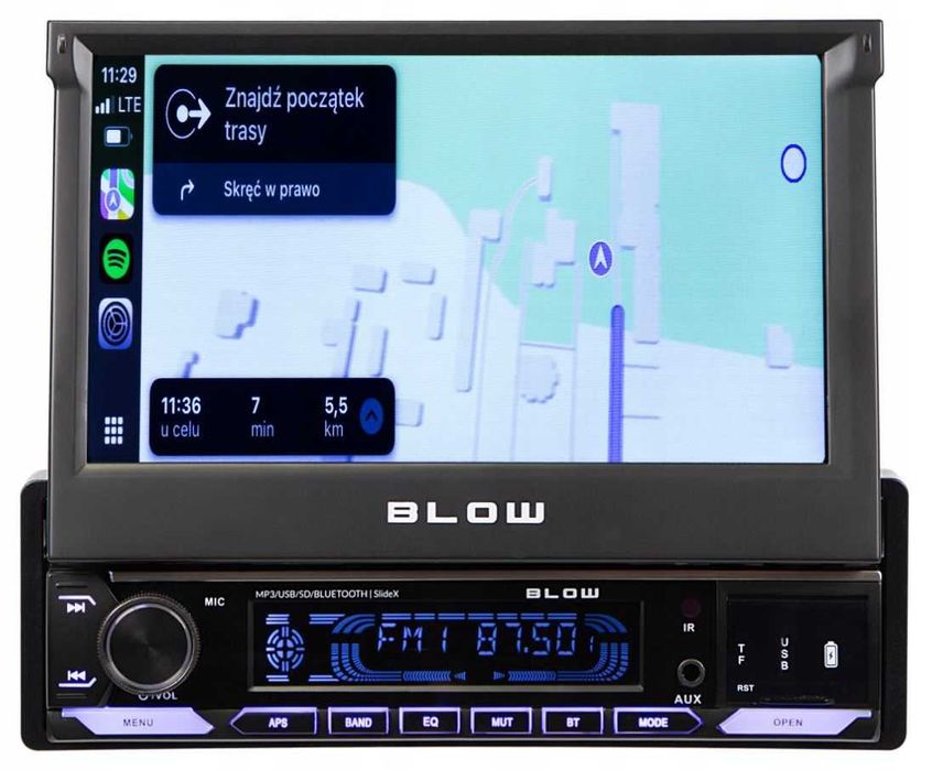 Radio samochodowe Wysuwany Ekran 7 Carplay Bluetooth Android Auto 1DIN