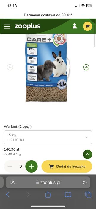 Karma dla królika królik beaphar care +