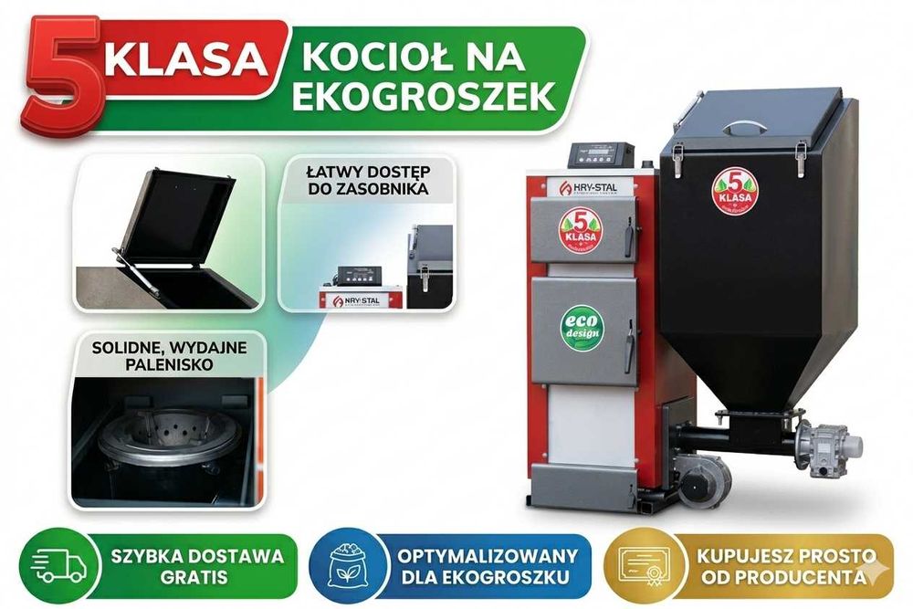 Kocioł EkoGroszek 5 Klasa | 20kW | Ekogroszek z Podajnikiem Piec | Gwarancja | Dostawa 0zł