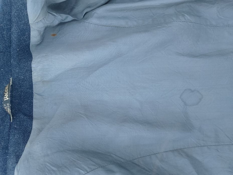 Niebieski długi wełniany płaszcz vintage M L lata 70 80