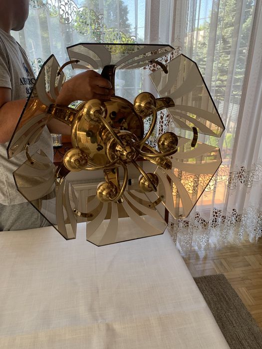 Lampa sufitowa złota vintage żyrandol PRL