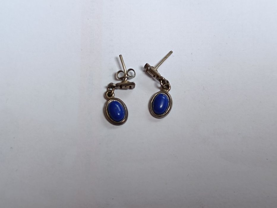 Kolczyki srebro PRL vintage lapis