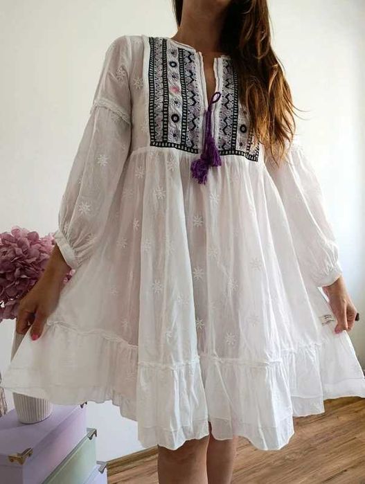 Odd Molly biała haftowana sukienka boho Y2K romantic