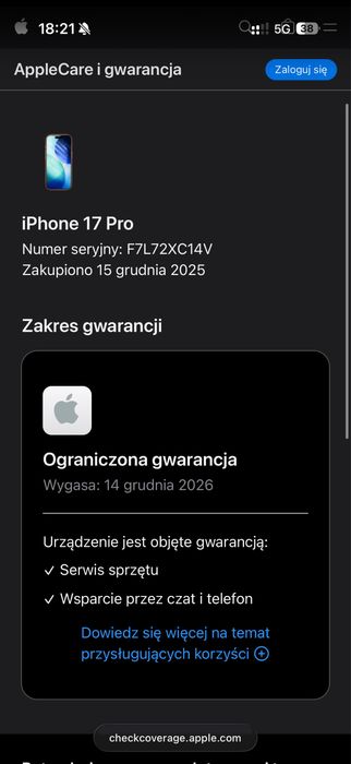 Bateria 99% iPhone 17 Pro 256gb eSIM Gwarancja Apple 12/2026