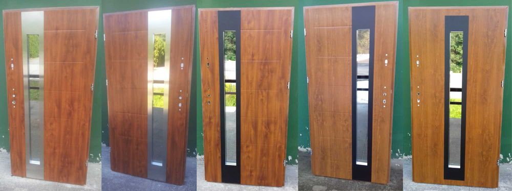 - 40 % Wyprzedaż Drzwi Zewnętrzne 72mm Złoty Dąb CZARNY INOX 101 x 208