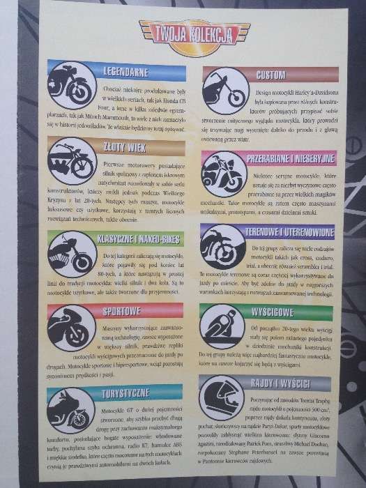 Kolekcjonerskie karty z motorami, w segregatorze, motory - opisy