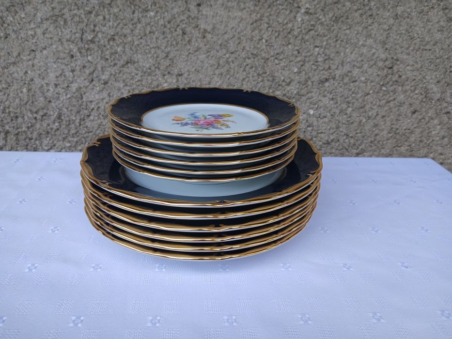 Тарілки столовий кобальт позолота Іриси Чехія фарфор