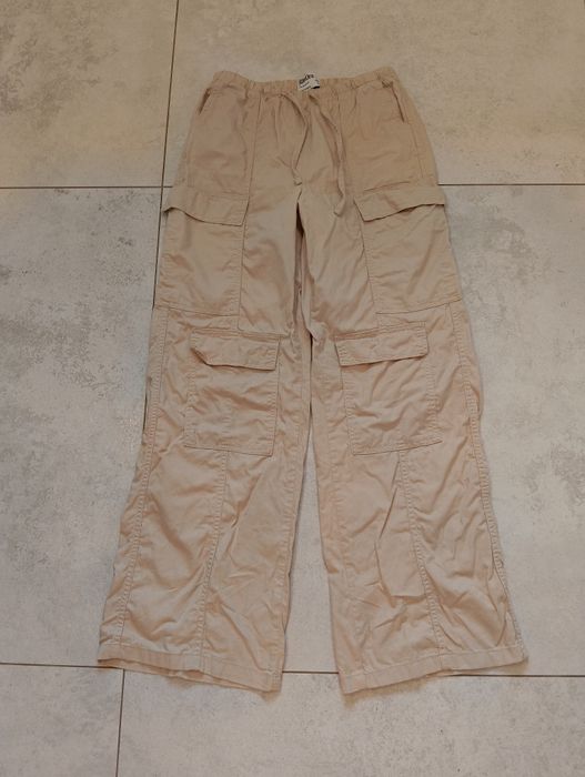 Beżowe Spodnie Cargo Bojówki Rita Ora Wide Leg / Baggy