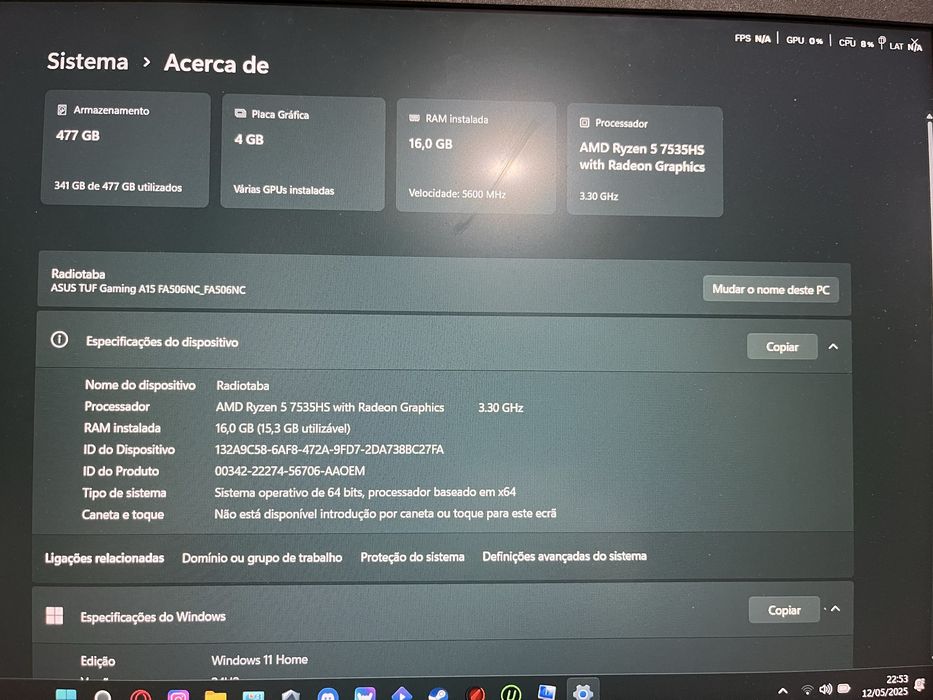 Vendo Portátil Gaming Asus TUF GAMING A15