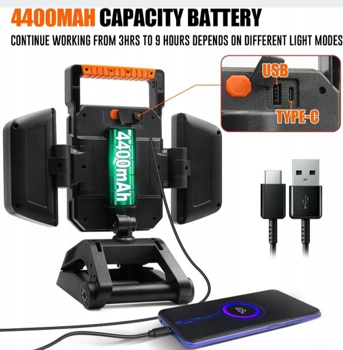 Lampa robocza, naświetlacz, 40W, na akumulator, powerbank, ładowarka