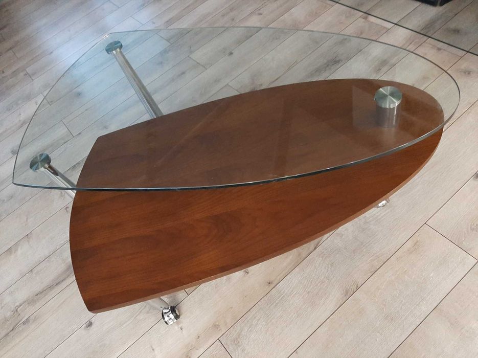 Stolik szklano-drewniany