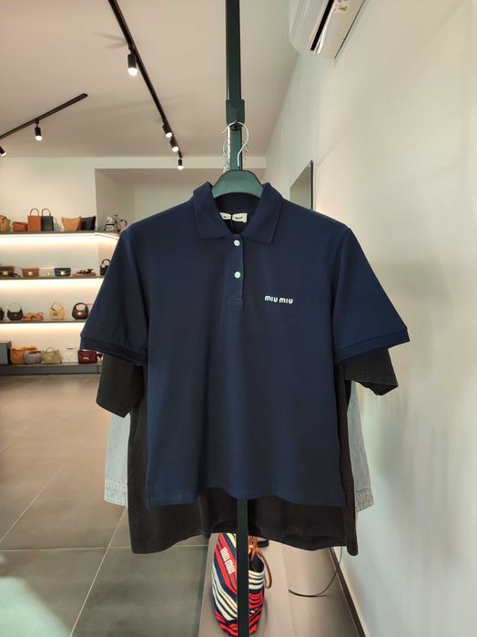 Поло Miu Miu Cotton Pique Polo Shirt Navy
