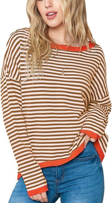 Sweter Damski Dzianinowy Bawełniany Na Jesień I Zimę Brązowy XL