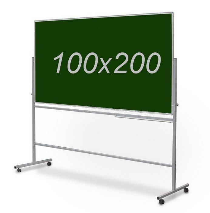 Зелена магнітно крейдяна дошка обертова двостороння на колесах 100х200