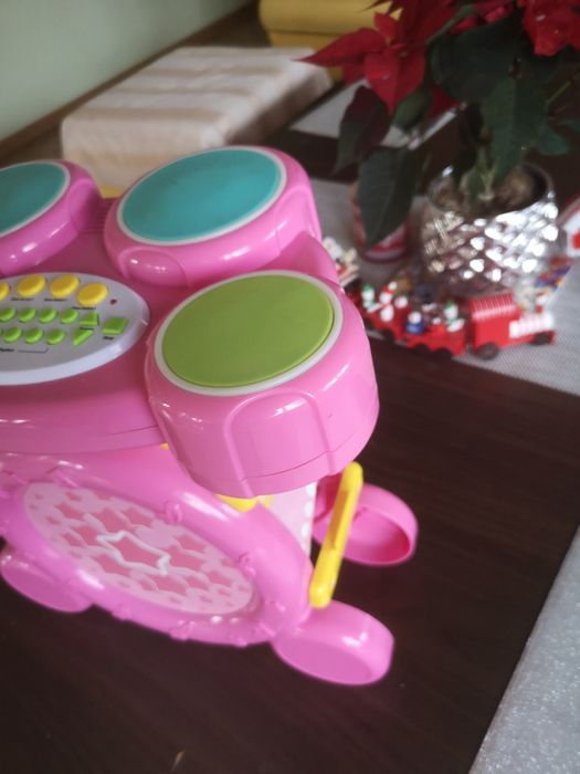 Perkusja bęben różowy carousel instrument zabawka edukacyjna interakty