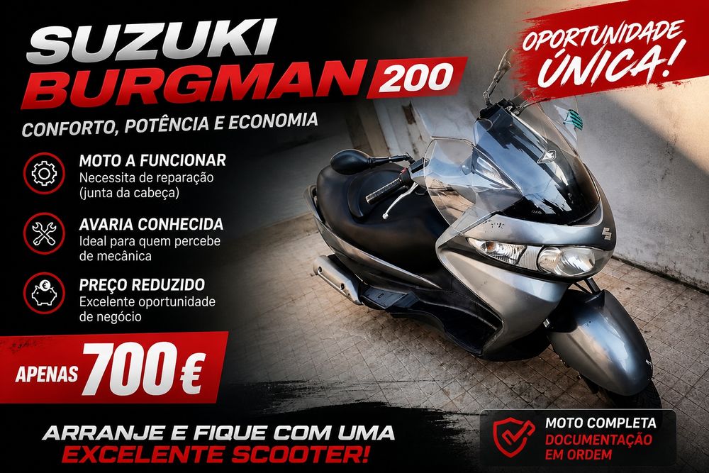 Suzuki Burgman 200 a Funcionar – Ideal para Reparação