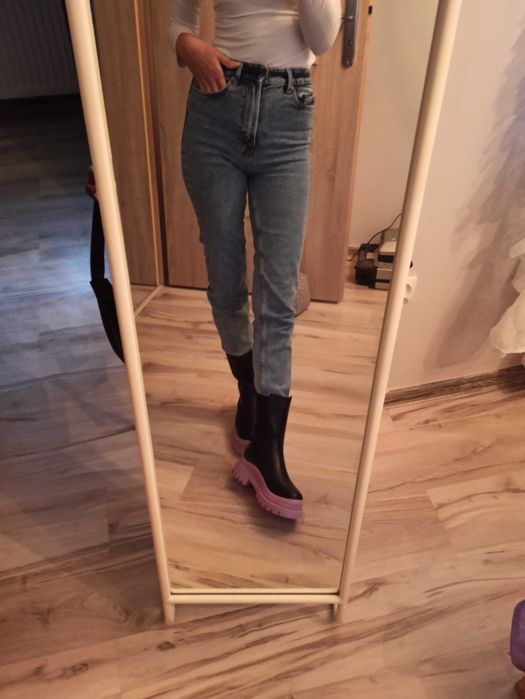 Buty botki jesień podeszwa fiolet kalosze czarne 38