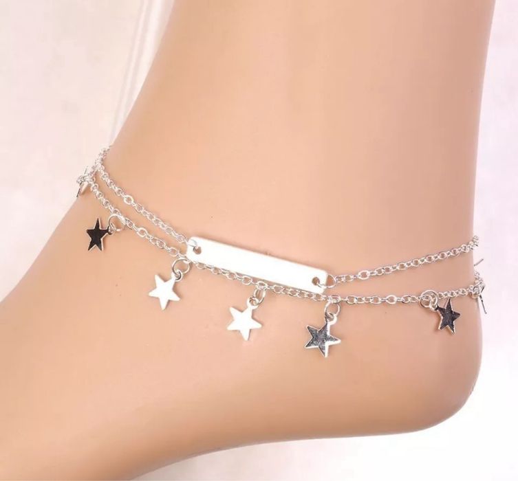 Pulseira pe dupla estrelas silver nova
