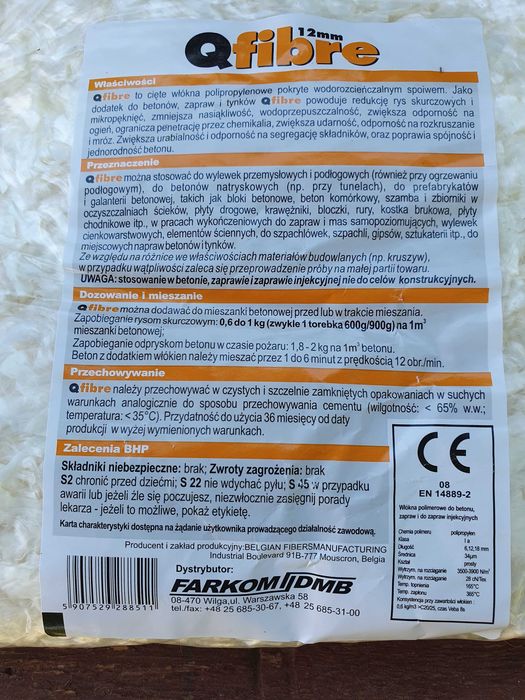 Zbrojenie rozproszone polipropylenowe do betonu do mixokreta