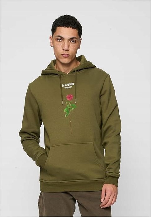 Mister tee bluza z kapturem khaki z nadrukiem róży i napisu xs 6fa