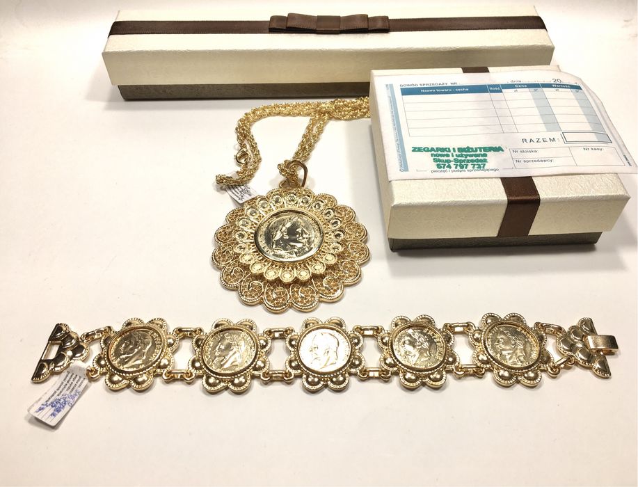 Złoty damski komplet FABERGÈ wybite próby 750•pozłacany ogniowo 18K