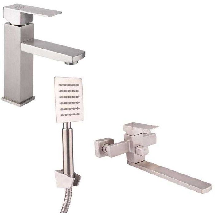 Набір змішувачів для ванної кімнати Lidz Kubis 3 в 1 Nickel (201K)