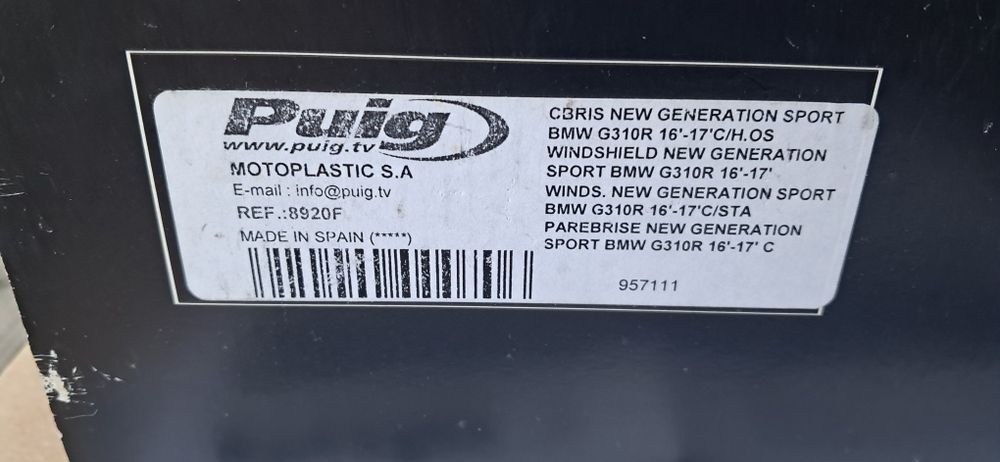 Szyba Ciemna Stelaże Puig BMW G310R Nowa