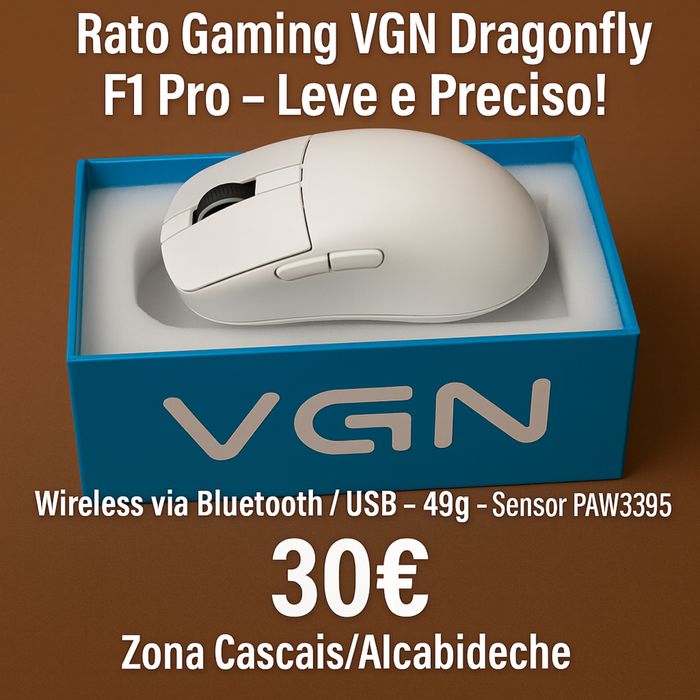 Rato Gaming VGN Dragonfly F1 Pro – Sem fio, ultra leve, ótimo estado!