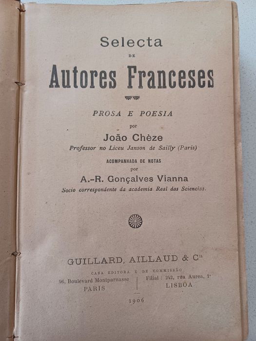 Livro Selecta Autores Franceses,  1906