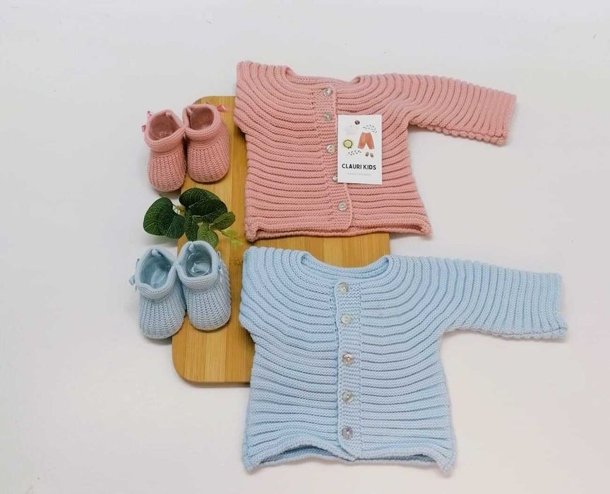 Casaco de malha rosa 6M/12M