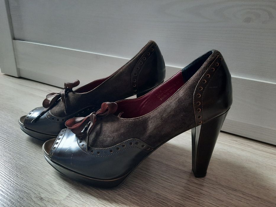 COACH brązowe pantofle szpilki open toe platforma r 41