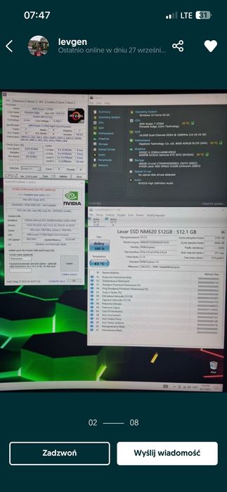 Komputer gamingowy  Rtx3070 Ryzen 7 SSD Win 10 Nvidia