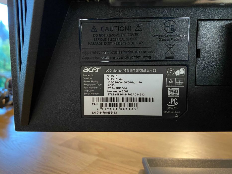 Monitor Acer V173 17” LCD VGA DVI 100% sprawny + kable