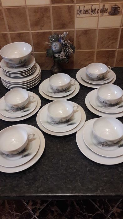 Чайная пара тройка тарелка пиала сервиз костяной фарфор Япония винтаж