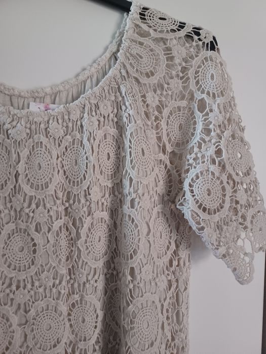 Sukienka boho tunika beż azurowa