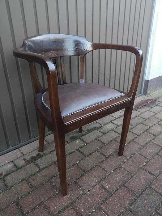 Stary Fotel Krzesło Dębowy Gabinetowy Secesja Antyk Po Renowacji.