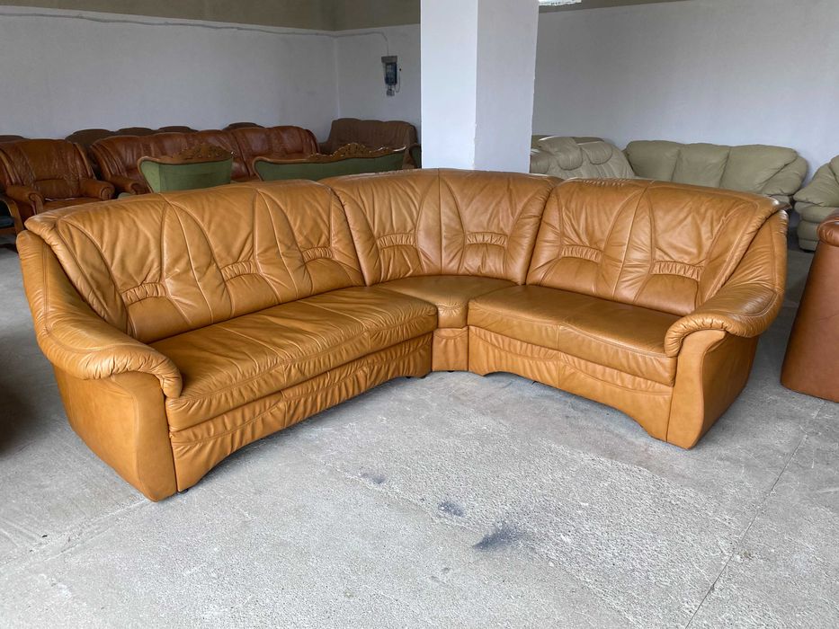 Шкіряний кутовий розкладний диван з натуральноі шкіри